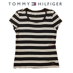 TOMMY HILFIGER striped logo crewneck blouse top tee size XL